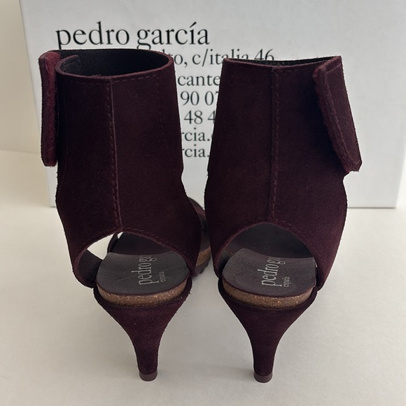 Pedro Garcia Ankle Wrap Suede Leather Heel‎ Sandals Size 39 Open Toe Burgundy - Picture 8 of 14